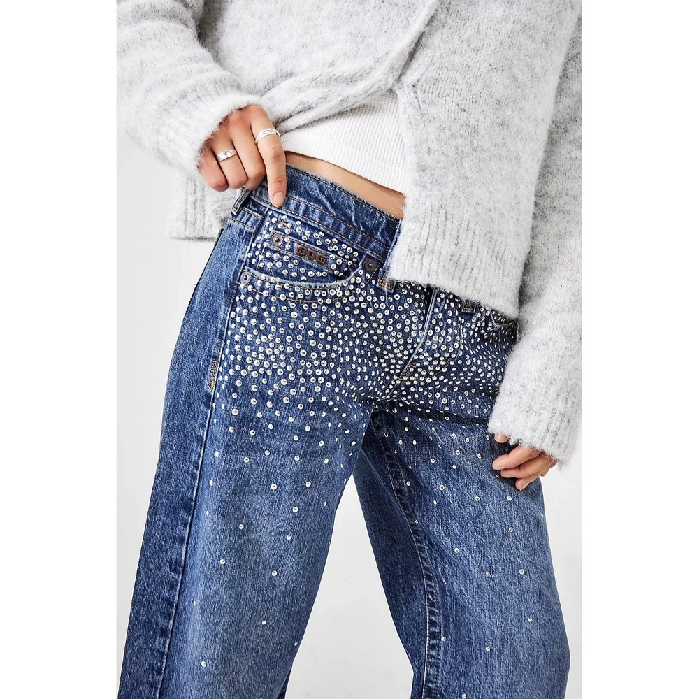 BDG Kayla Lowrider Studded Jeans Blue Denim Low Rise Straight Leg Womens Size 25 - Picture 6 of 16